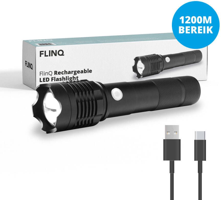 FlinQ Oplaadbare Zaklamp Led 1200 Meter Aluminium Zwart