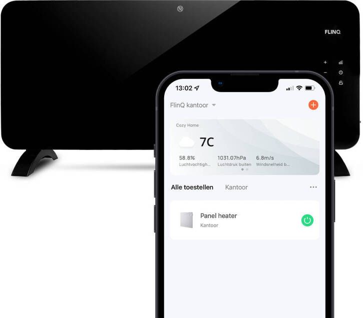 FlinQ Slimme Paneelverwarmer Zwart Elektrische Kachel Elektrische convectorkachel met thermostaat Elektrische verwarming badkamer Bedienbaar via app 2000W - Foto 2