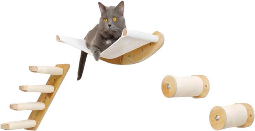 FLOKOO Kattenklimwand 5-delig Hangmat Voor Katten Aan De Muur Anti Krab Muur