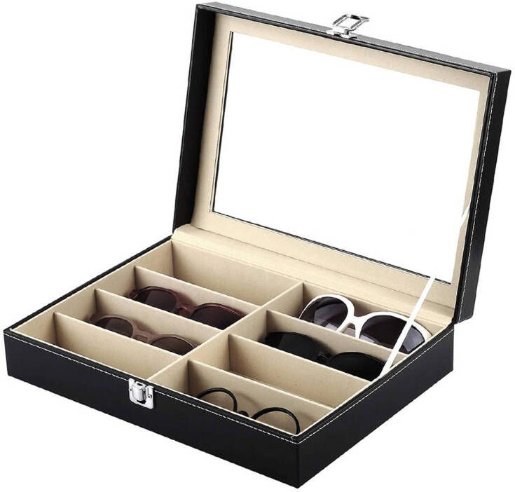FLOKOO Zonnebrillen opberg box voor 8 brillen Zwart