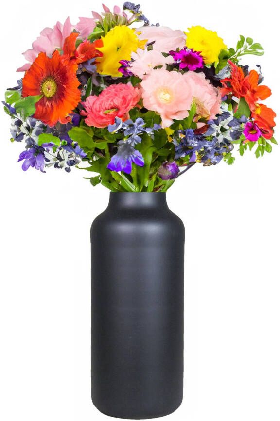 Floran Bloemenvaas Milan mat zwart glas D15 x H35 cm melkbus vaas met smalle hals Vazen