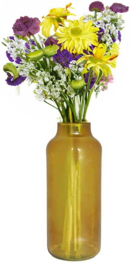 Floran Bloemenvaas Milan transparant oker geel glas D15 x H35 cm melkbus vaas met smalle hals Vazen