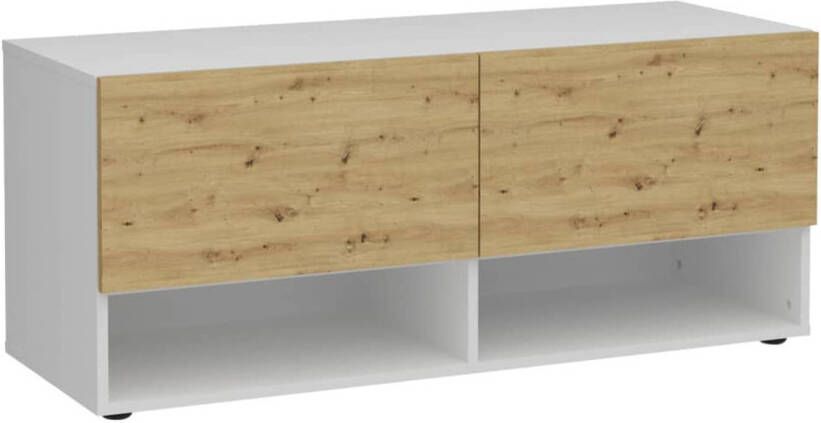 FMD Opbergbankje met 2 lades 108 9x41 7x46 1 cm wit en artisan eiken