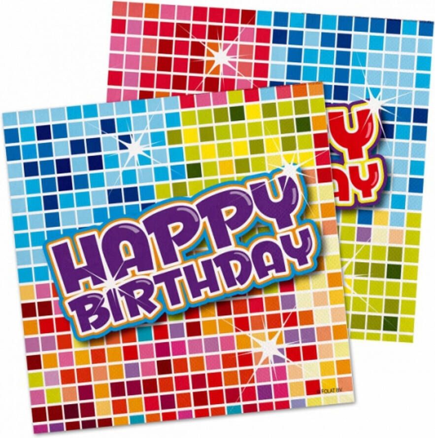 Folat 16x Happy birthday feest servetten Confetti 25 x 25 cm verjaardag Feestservetten