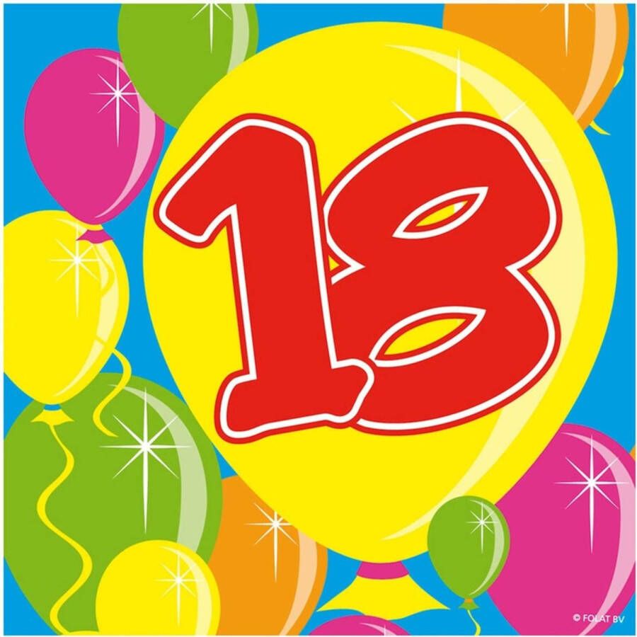 Folat 20x Achttien 18 jaar feest servetten Balloons 25 x 25 cm verjaardag jubileum Feestservetten