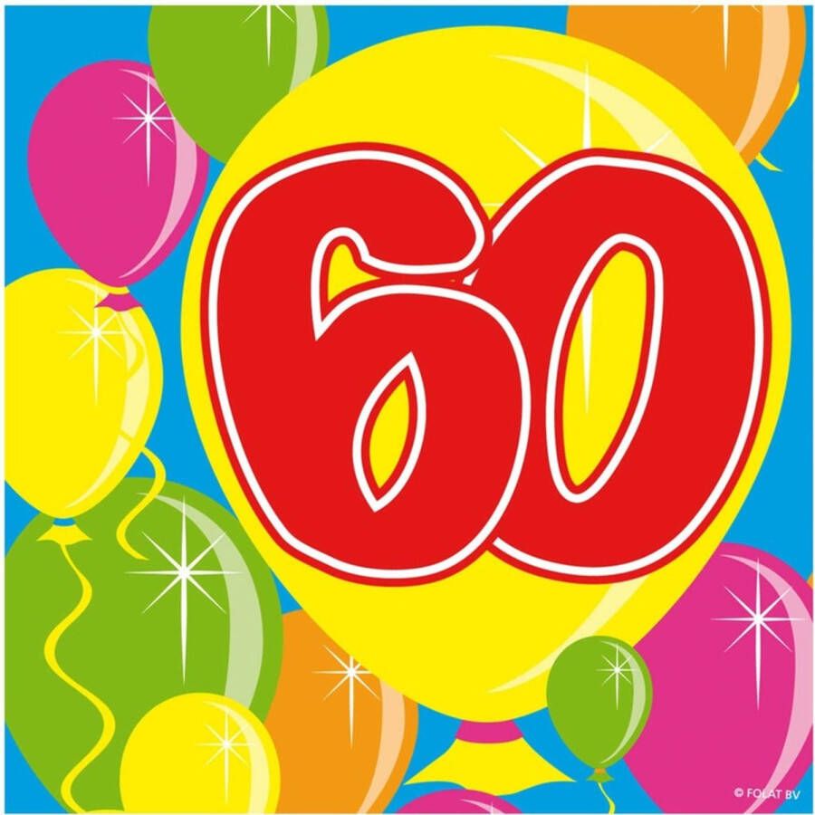 Folat 20x Zestig 60 jaar feest servetten Balloons 25 x 25 cm verjaardag jubileum Feestservetten