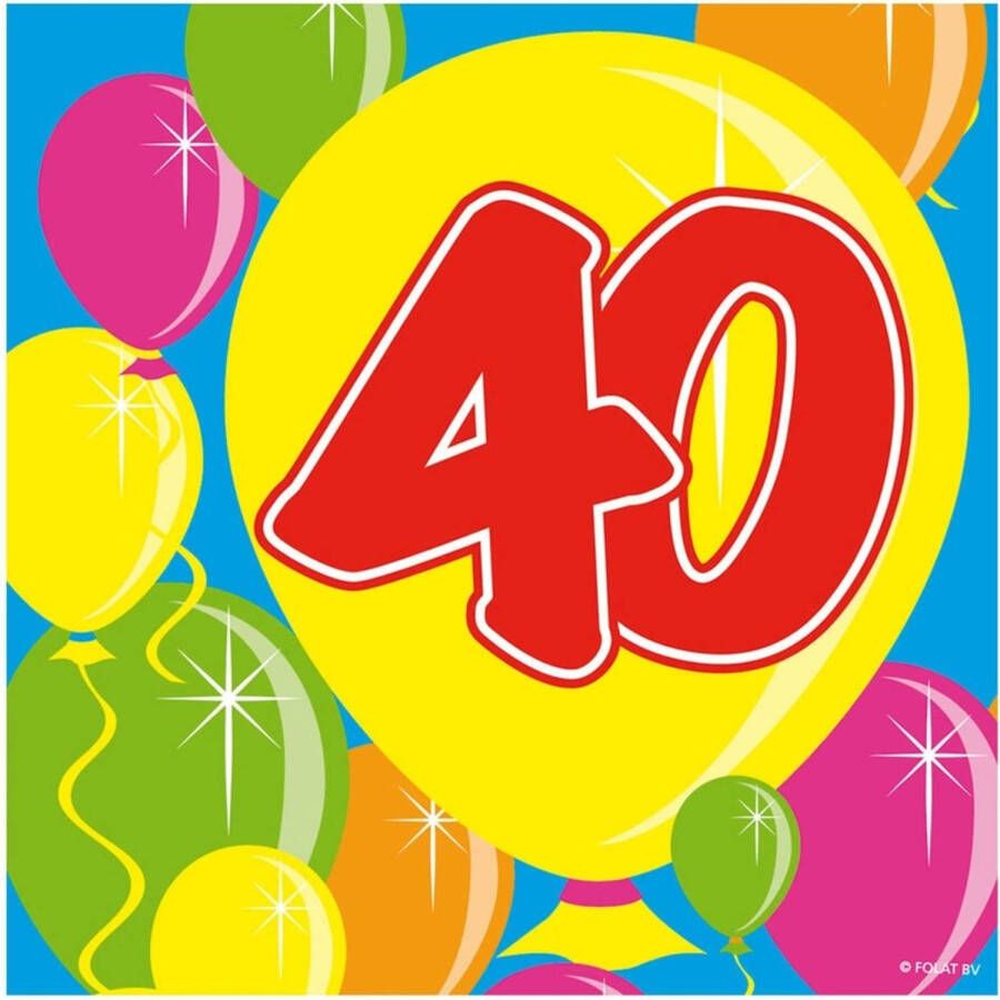 Folat 40x Veertig 40 jaar feest servetten Balloons 25 x 25 cm verjaardag jubileum Feestservetten