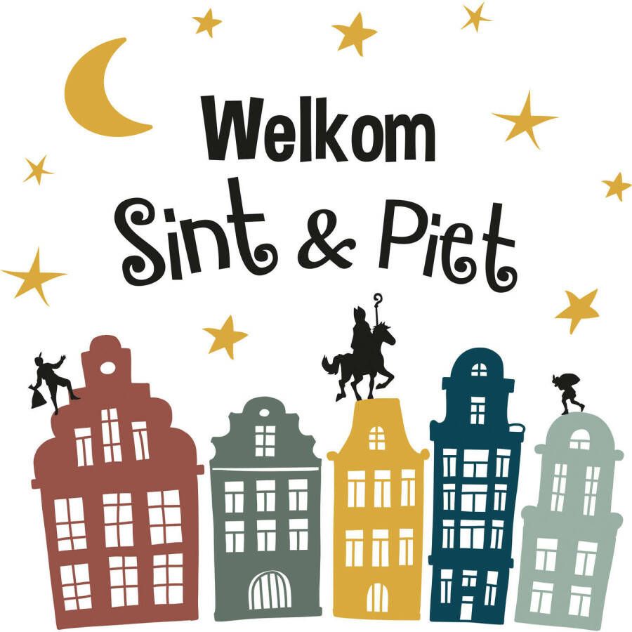 Folat 5x stuks Sinterklaas Welkom Sint en Piet raamstickers Feeststickers