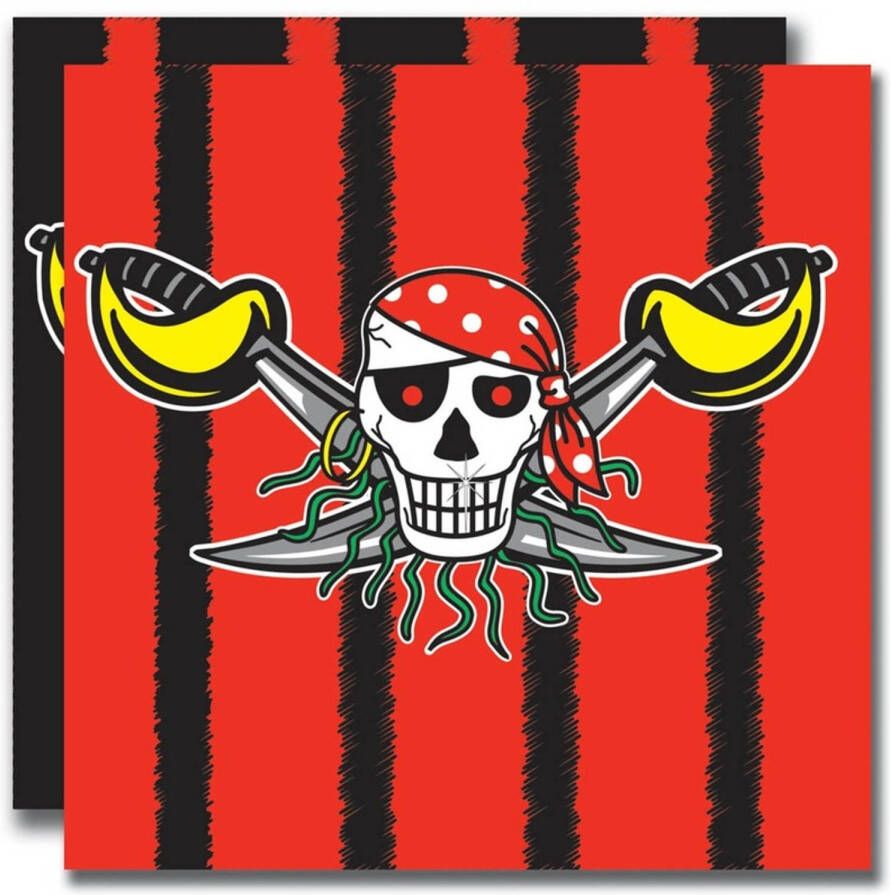 Folat 60x Piraten feest servetten rood zwart 33 x 33 cm kinderverjaardag Feestservetten