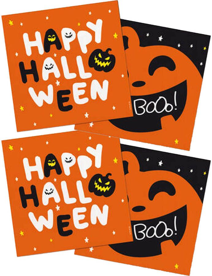 Folat Halloween thema feest servetten 40x pompoen BoOo! print papier 33 x 33 cm Feestservetten