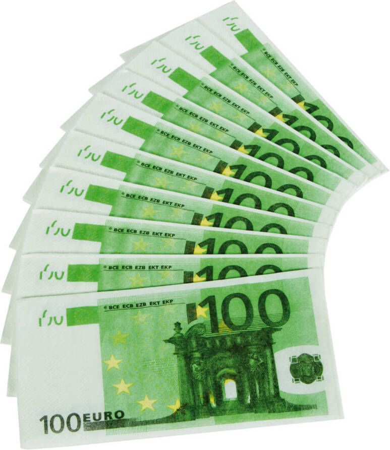 Folat servetten 100 euro 33 cm papier wit groen 10 stuks