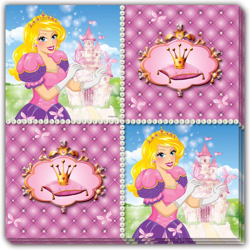 Folat servetten prinsessen meisjes 33 cm papier roze 16 stuks