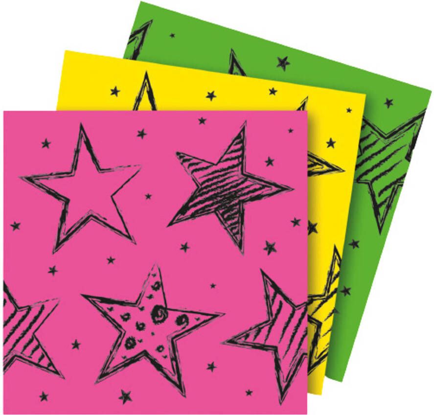 Folat servetten sterren 33 cm papier roze groen geel 16 stuks