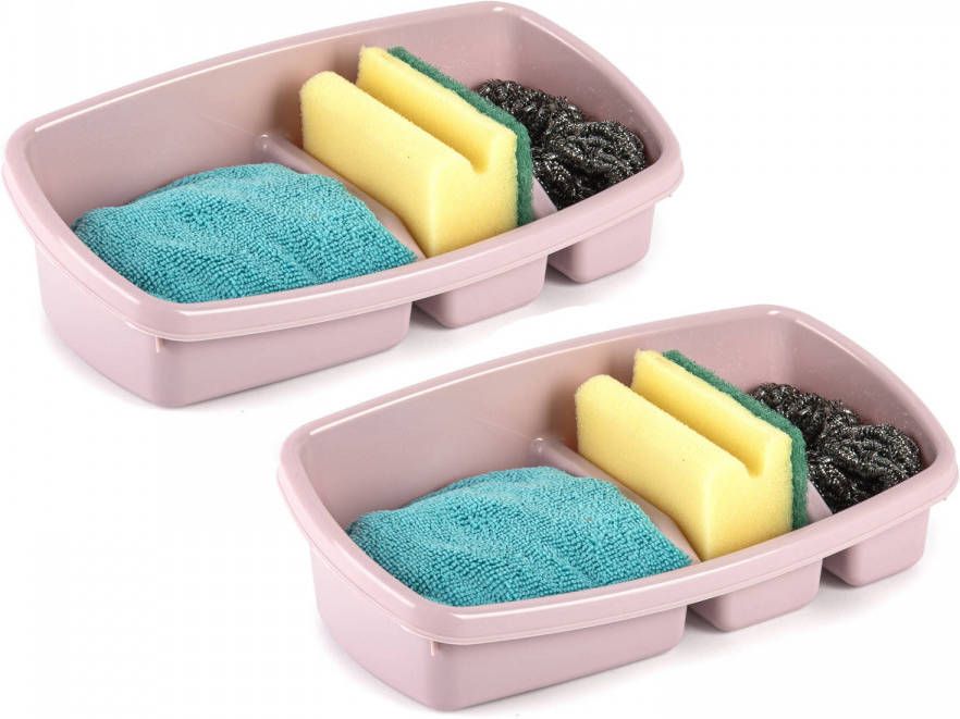 Forte Plastics 2x stuks keuken spons doekjes houders 26 x 14 cm oud roze Keukenhulphouders