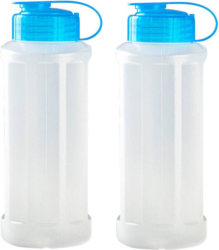 Forte Plastics 2x stuks kunststof waterflessen 1100 ml transparant met dop blauw Drinkflessen