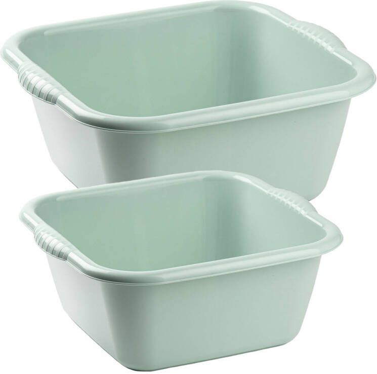 Forte Plastics Afwasbak teil set van 2 formaten 10 en 15 liter mint groen kunststof Afwasbak