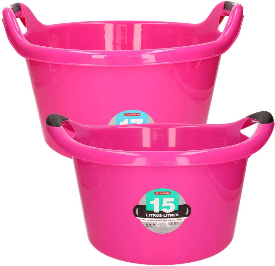 Forte Plastics Afwasbak teil set van 2 formaten 15 en 17 liter roze kunststof Afwasbak