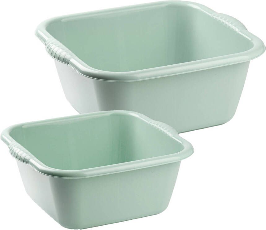 Forte Plastics Afwasbak teil set van 2 formaten 6 en 10 liter mint groen kunststof Afwasbak