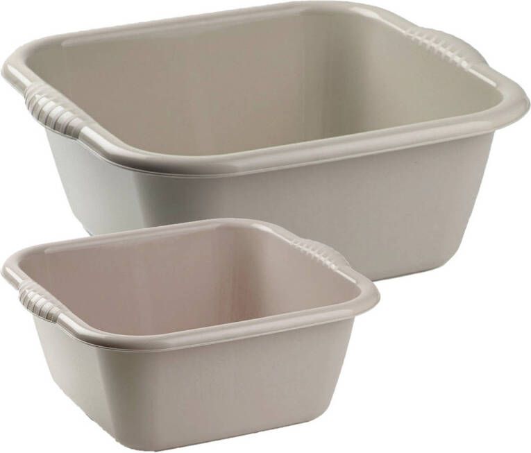 Forte Plastics Afwasbak teil set van 2 formaten 6 en 15 liter taupe kunststof Afwasbak