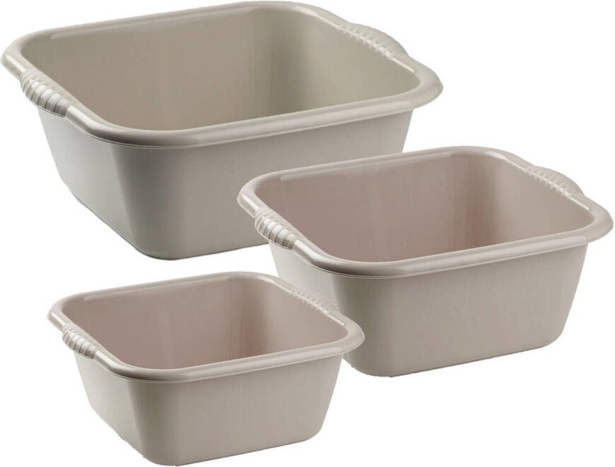 Forte Plastics Afwasbak teil set van 3 formaten 6 en 10 en 15 liter taupe kunststof Afwasbak