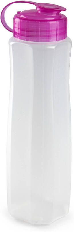 Forte Plastics Kunststof waterfles 1000 ml transparant met dop roze Drinkflessen