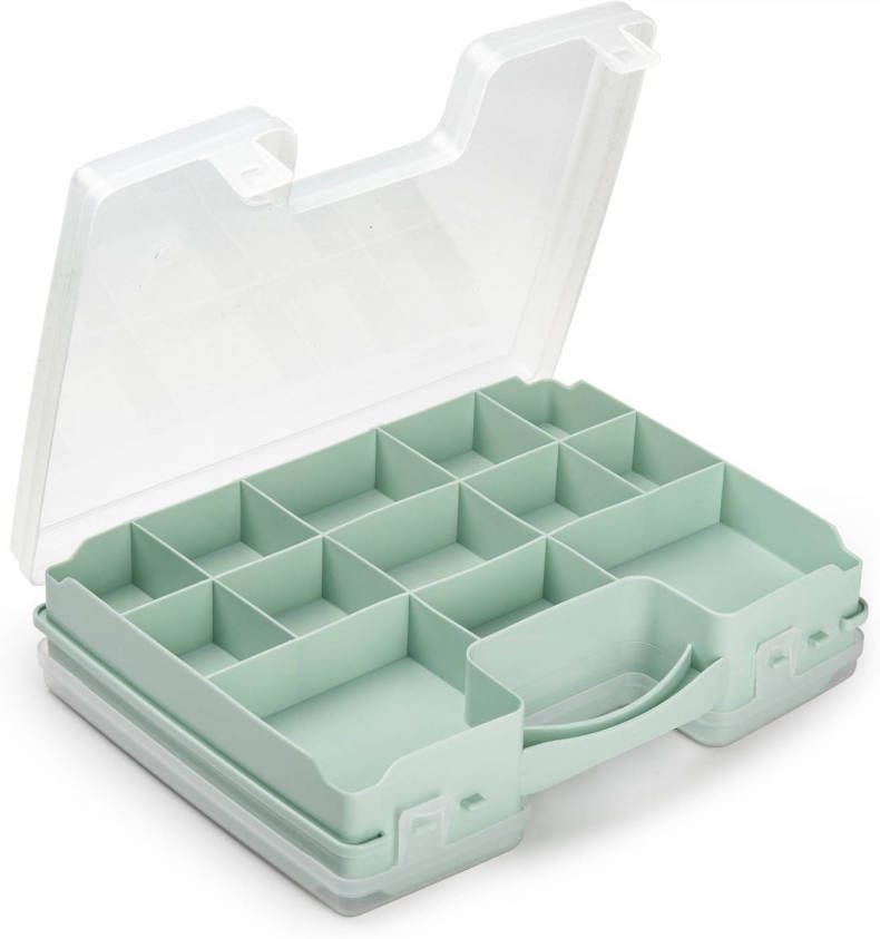 Forte Plastics Opbergkoffertje opbergdoos sorteerbox 21-vaks kunststof mintgroen 28 x 21 x 6 cm Opbergbox