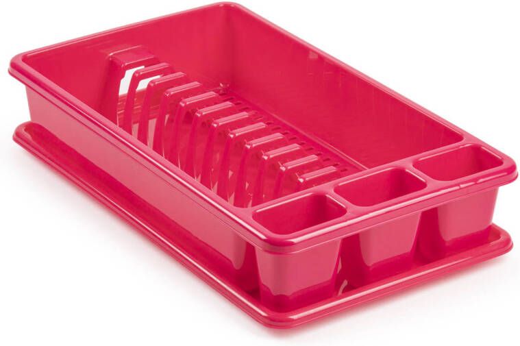 Forte Plastics Plasticforte Afwas afdruiprek met lekbak fuchsia roze kunststof 45 x 26 x 9 cm Afdruiprekken