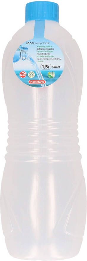 Forte Plastics Plasticforte Drinkfles waterfles bidon 1500 ml transparant blauw kunststof Drinkflessen