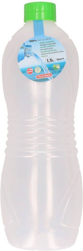 Forte Plastics Plasticforte Drinkfles waterfles bidon 1500 ml transparant groen kunststof Drinkflessen