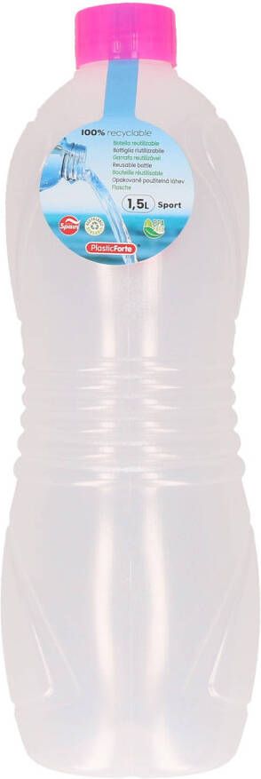 Forte Plastics Plasticforte Drinkfles waterfles bidon 1500 ml transparant roze kunststof Drinkflessen
