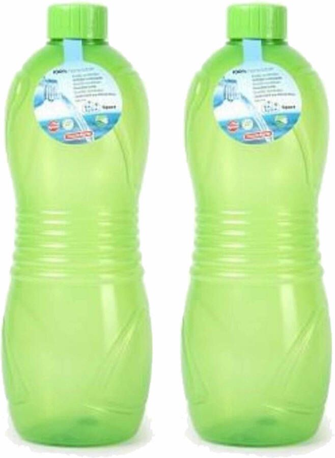 Forte Plastics Plasticforte Drinkfles waterfles bidon 2x 1000 ml transparant groen kunststof Drinkflessen