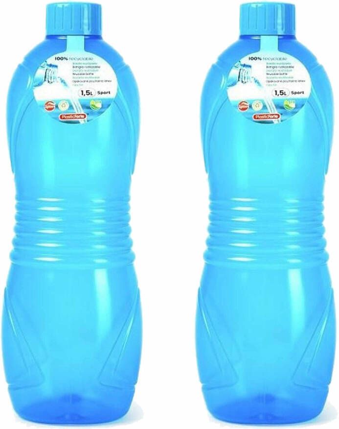 Forte Plastics Plasticforte Drinkfles waterfles bidon 2x 1500 ml transparant blauw kunststof Drinkflessen