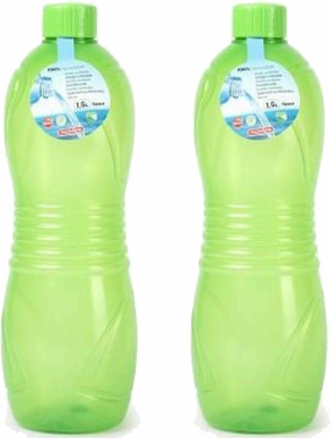 Forte Plastics Plasticforte Drinkfles waterfles bidon 2x 1500 ml transparant groen kunststof Drinkflessen