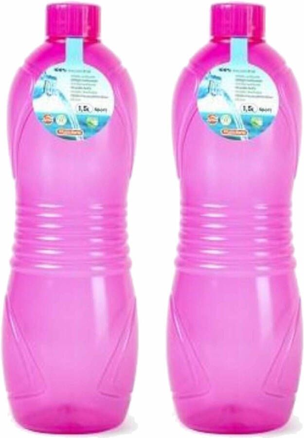 Forte Plastics Plasticforte Drinkfles waterfles bidon 2x 1500 ml transparant roze kunststof Drinkflessen