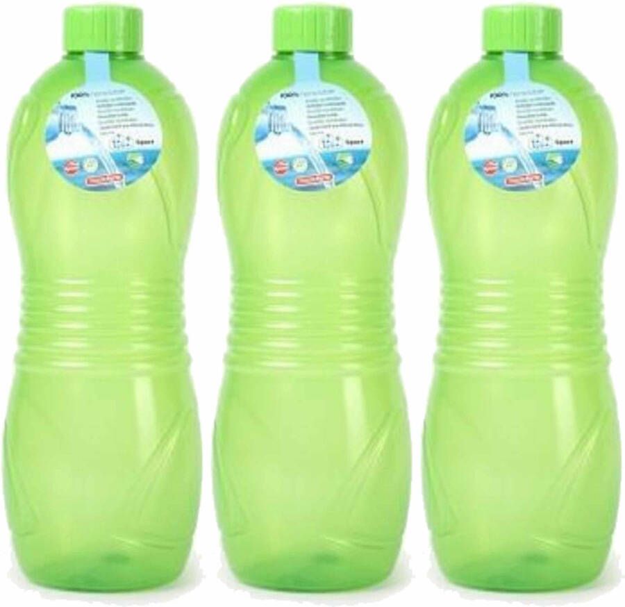 Forte Plastics Plasticforte Drinkfles waterfles bidon 3x 1000 ml transparant groen kunststof Drinkflessen
