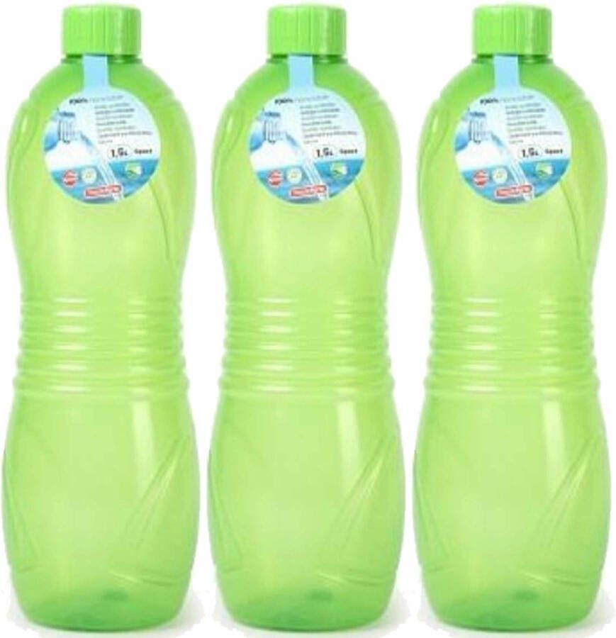 Forte Plastics Plasticforte Drinkfles waterfles bidon 3x 1500 ml transparant groen kunststof Drinkflessen
