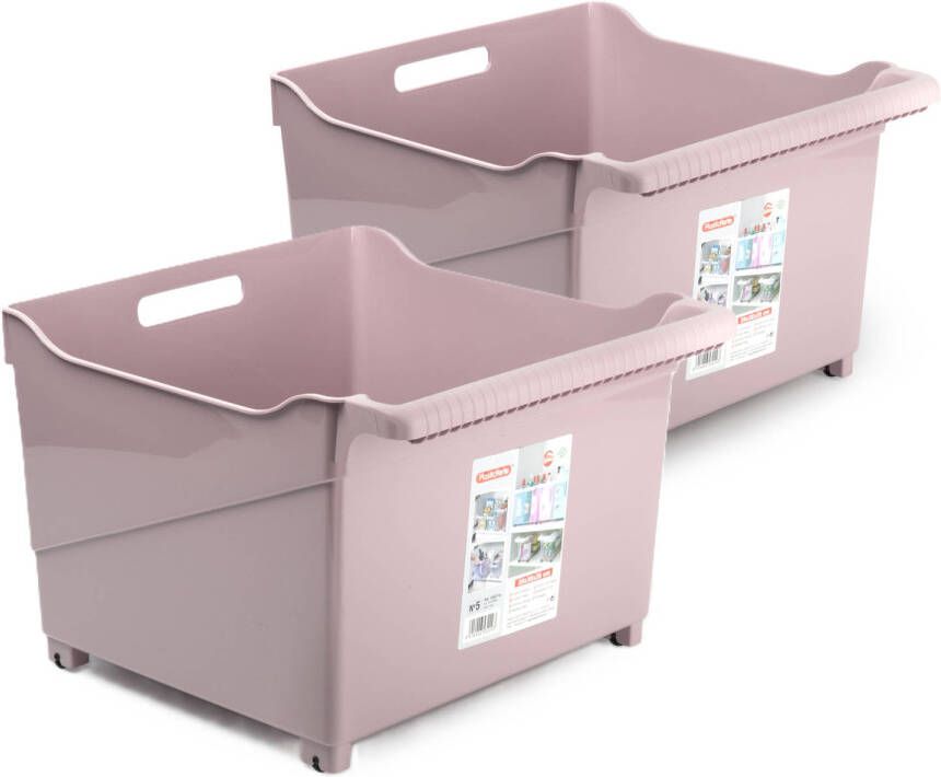 Forte Plastics Plasticforte opberg Trolley Container 2x roze L39 x B38 x H26 cm kunststof Opberg trolley