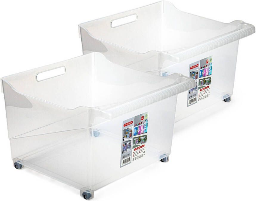 Forte Plastics Plasticforte opberg Trolley Container 2x transparant L39 x B38 x H26 cm kunststof Opberg trolley