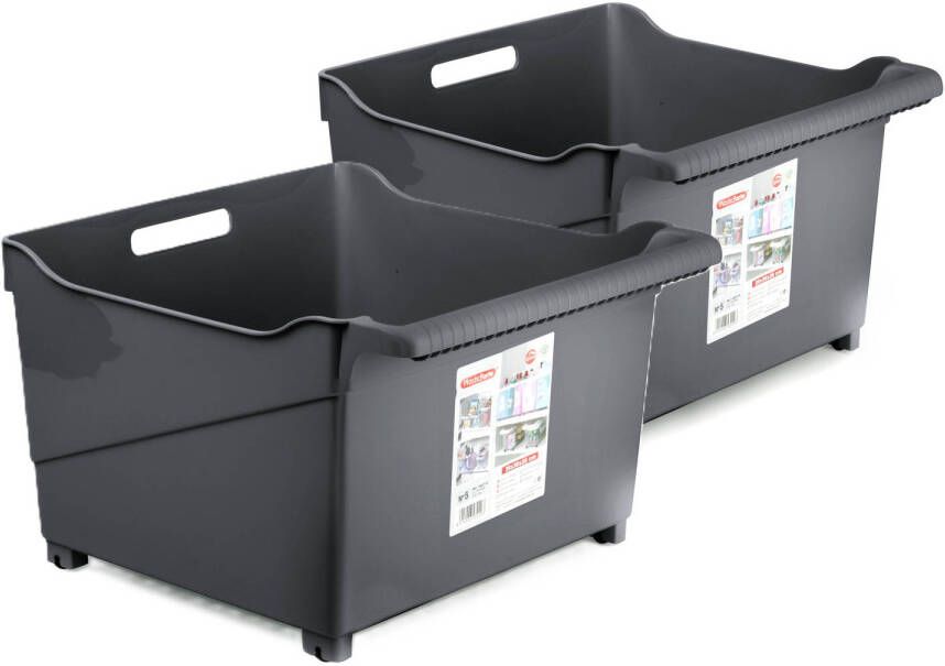 Forte Plastics Plasticforte opberg Trolley Container 2x zwart L39 x B38 x H26 cm kunststof Opberg trolley