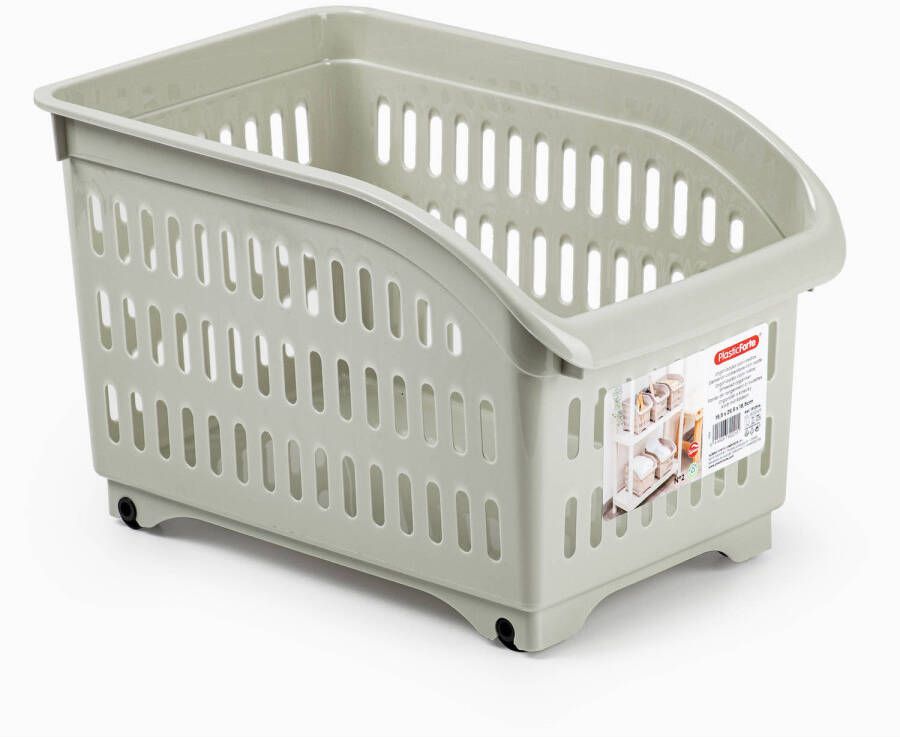 Forte Plastics Plasticforte opberg Trolley Container beige op wieltjes L30 x B18 x H19 cm kunststof Opberg trolley