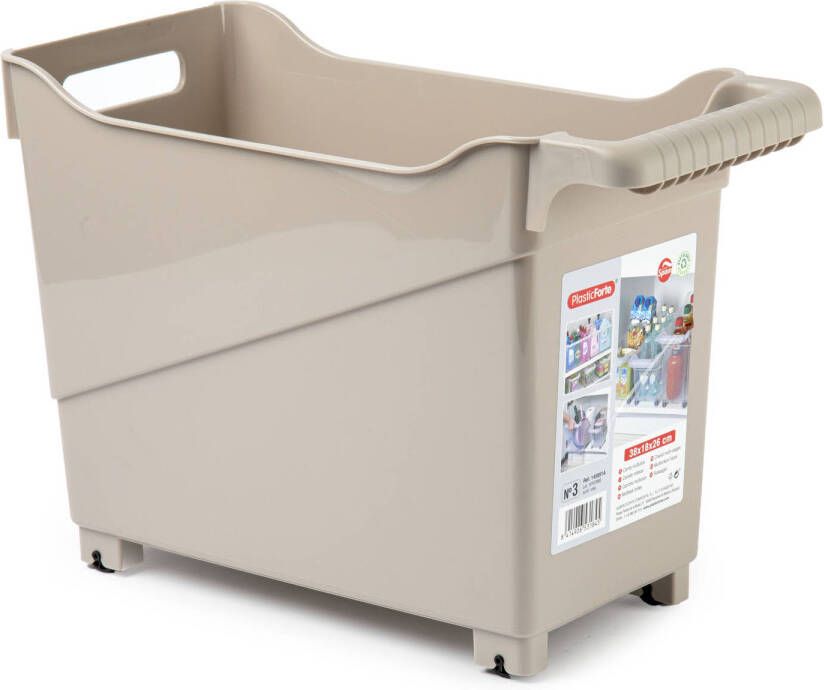 Forte Plastics Plasticforte opberg Trolley Container beige op wieltjes L38 x B18 x H26 cm kunststof Opberg trolley