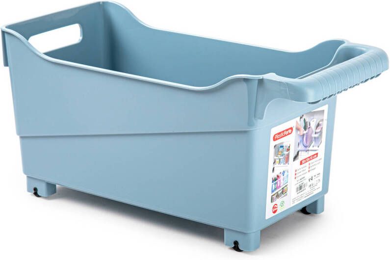 Forte Plastics Plasticforte opberg Trolley Container ijsblauw op wieltjes L38 x B18 x H18 cm kunststof Opberg trolley