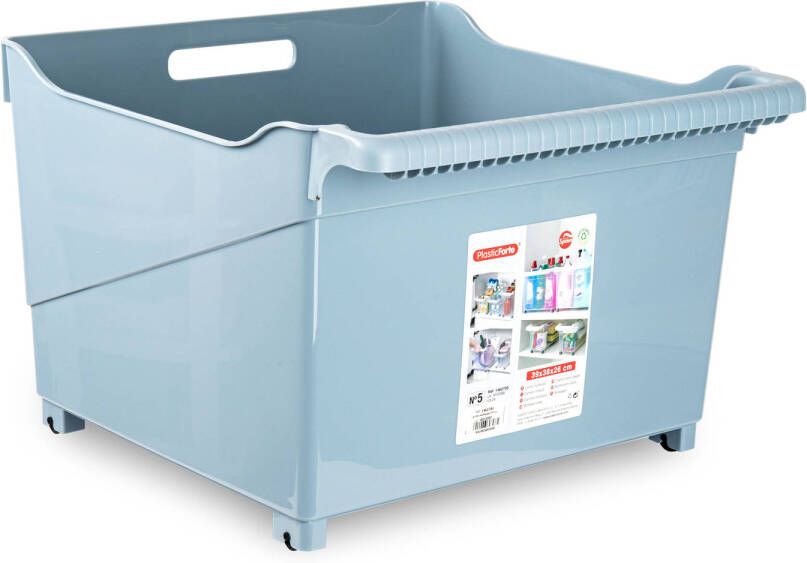 Forte Plastics Plasticforte opberg Trolley Container ijsblauw op wieltjes L39 x B38 x H26 cm kunststof Opberg trolley