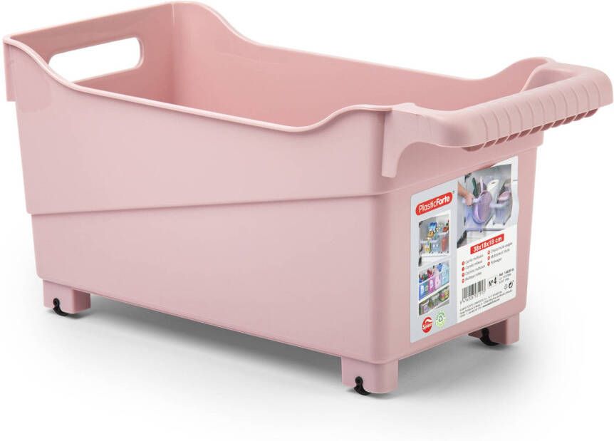 Forte Plastics Plasticforte opberg Trolley Container roze op wieltjes L38 x B18 x H18 cm kunststof Opberg trolley