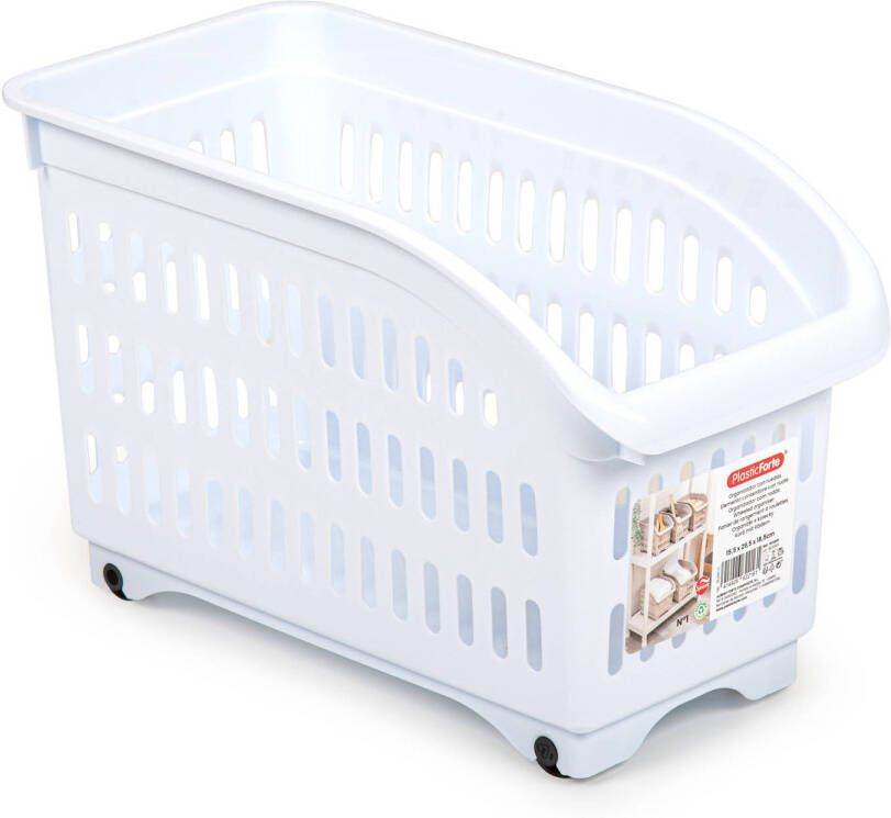 Forte Plastics Plasticforte opberg Trolley Container wit op wieltjes L30 x B15 x H18 cm kunststof Opberg trolley