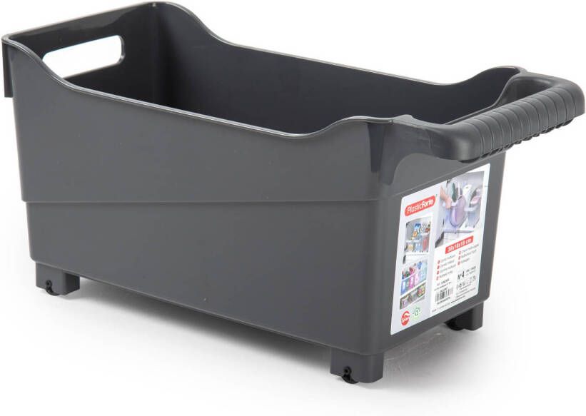 Forte Plastics Plasticforte opberg Trolley Container zwart op wieltjes L38 x B18 x H18 cm kunststof Opberg trolley