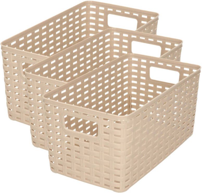 Forte Plastics PlasticForte Opbergmand 3x Kastmand rotan kunststof taupe 5 Liter 15 x 28 x 13 cm Opbergmanden