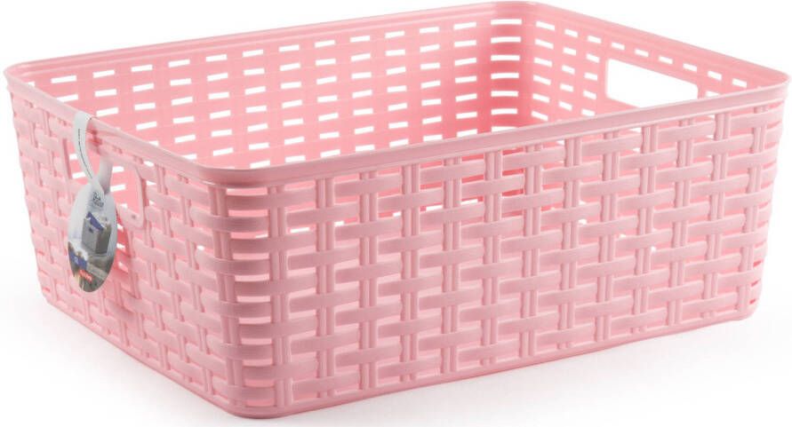 Forte Plastics Plasticforte Opbergmand Kastmand rotan kunststof roze 12 Liter 30 x 37 x 13 cm Opbergmanden