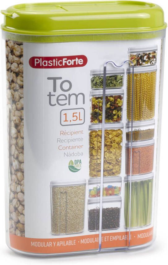 PLASTICFORTE Voedselcontainer strooibus transparant groen 1500 ml kunststof 15 x 8 x 23 cm voorraadpotten