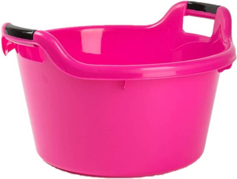 Forte Plastics Set van 2x stuks grote kunststof teiltje afwasbak rond met handvatten 17 liter roze Afwasbak